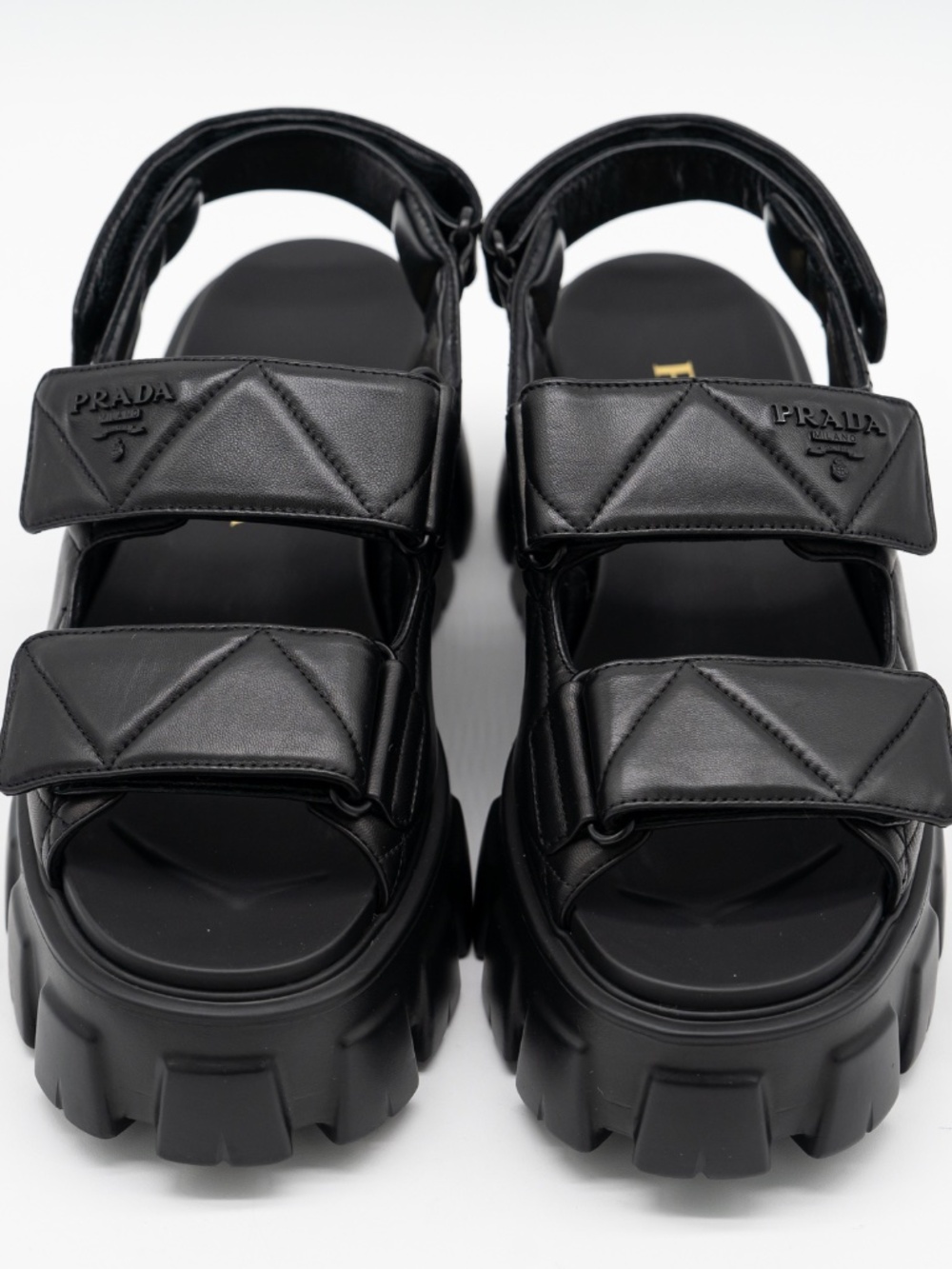 Prada Women's Monolith Nappa Leather Black Sandals Quilted size 40 eu 10 US - Picture 3 of 12